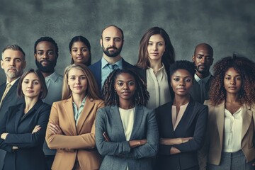 Multinational workforce strategy  diverse people in wide angle shot for hr marketing