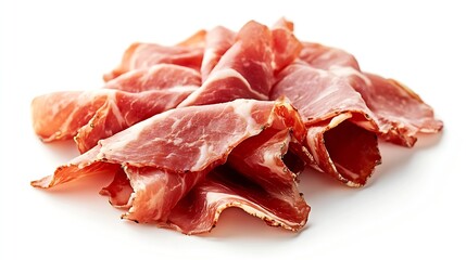Italian prosciutto crudo or spanish jamon Jerked meat isolated on white background : Generative AI