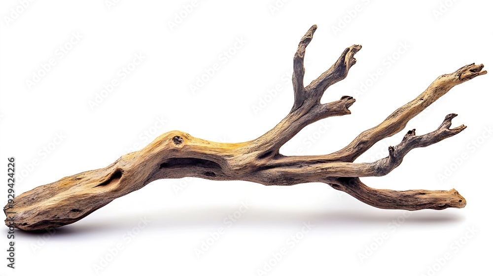 Poster piece branches of driftwood for aquarium design and decor isolated on white background with clipping