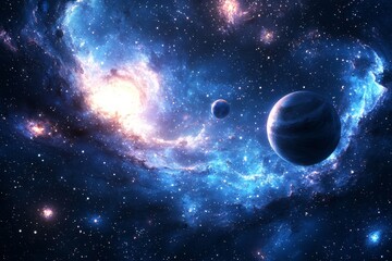 Space cosmic illustration with planets scene created with Generative AI