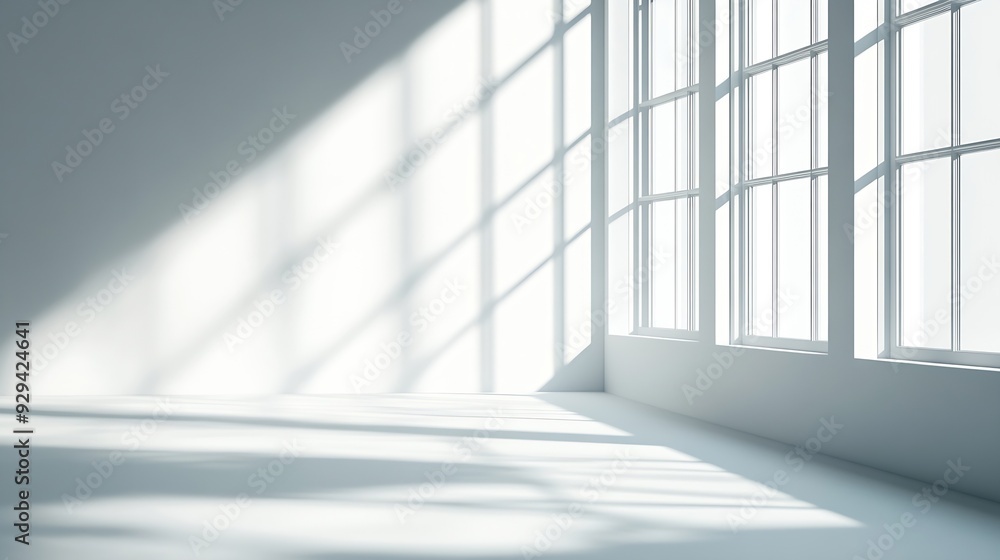 Poster Abstract white 3d studio background for product presentation Empty gray room with shadows of window Display product with blurred backdrop Banner : Generative AI