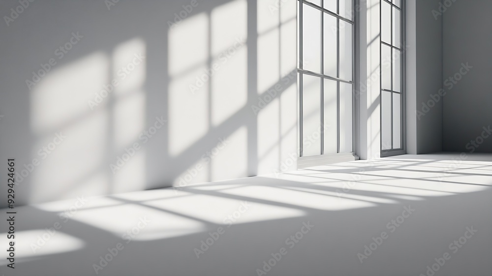 Poster Abstract white studio background for product presentation Empty gray room with shadows of window Display product with blurred backdrop : Generative AI