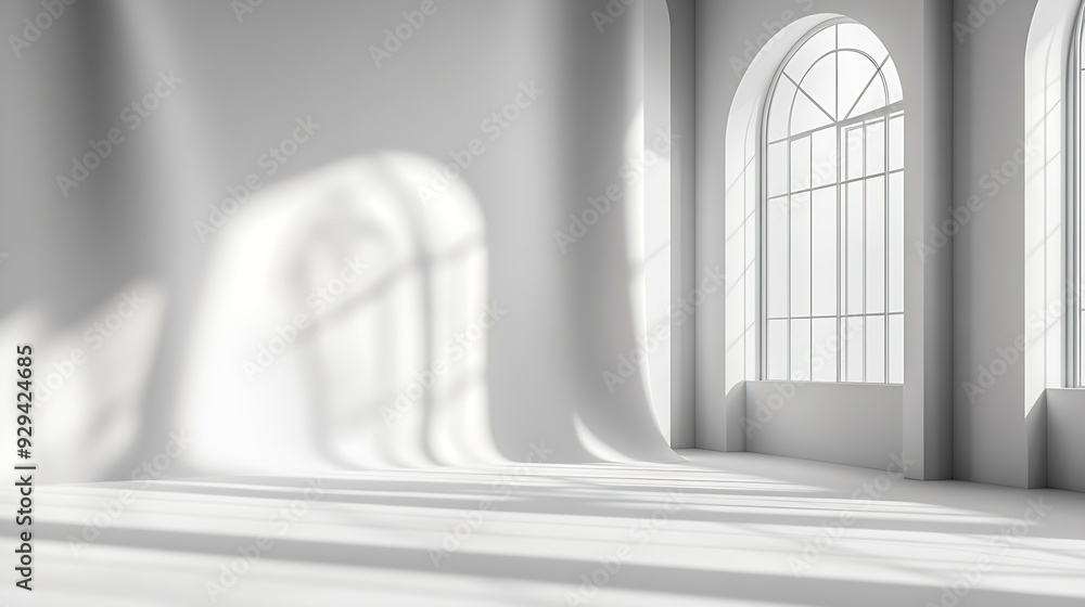Poster abstract white studio background for product presentation empty room with shadows of arch window 3d 