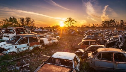 Abandoned Junkyard at Sunset: A Haunting Landscape