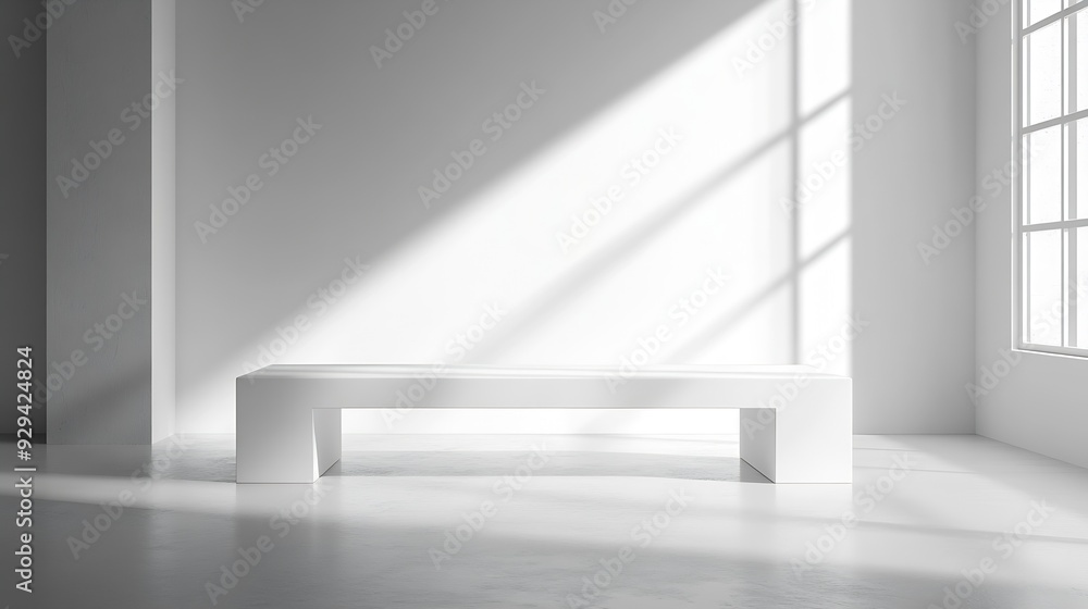 Leinwandbilder Empty abstract blank table  empty copy space for design and product display blank white space background illuminated with bright light white empty geometrical background stage for prod : Generative AI