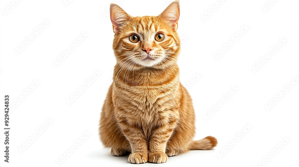 Poster A cat with orange fur is sitting on a white background The cat has a curious expression on its face : Generative AI