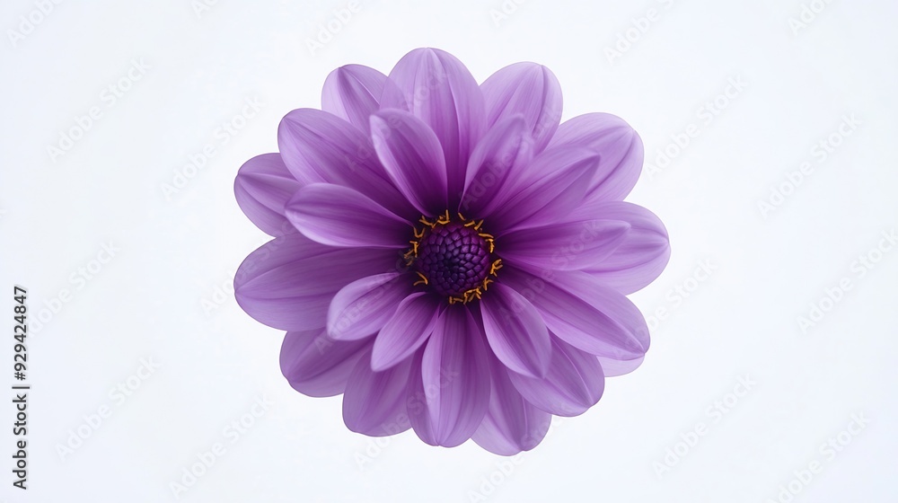 Poster beautiful fresh purple dahlia flower falling in the air isolated on white background levitation or z