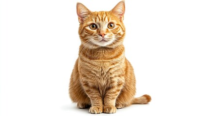 Obraz premium A cat with orange fur is sitting on a white background The cat has a curious expression on its face : Generative AI