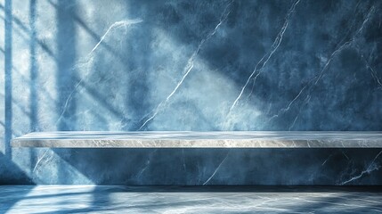 Blue Studio Bakcground Empty Room Minimal Kitchen Table Podium Bar Mockup Light Scene Smooth Abstract Counter 3d Cosmetic Marble Wall Pattern Texture Design Summer Space Scene Loft Cem : Generative AI