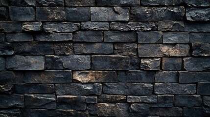 Obraz premium Dark brick wall pattern with chaotic masonry order Background texture or resource for 3d texturing Many bricks in big modern stone wall in full frame : Generative AI