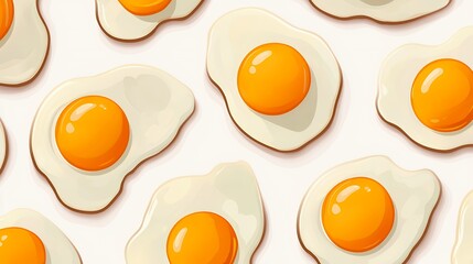 A pattern of fried eggs with bright yellow yolks on a light background.