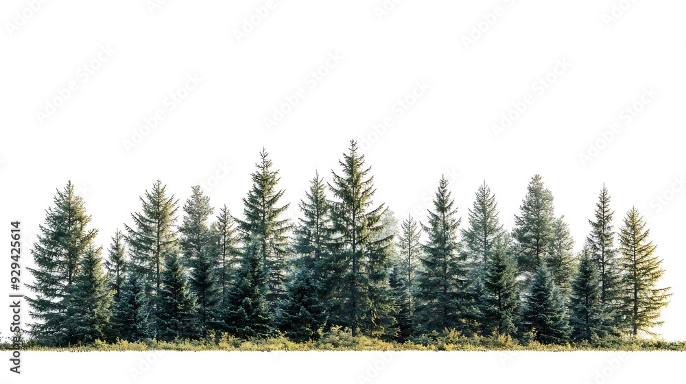 Aufkleber view of a high definition treeline isolated on a white background : generative ai