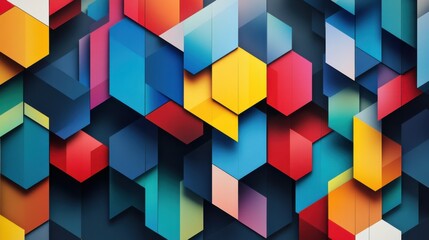 Hexagonal Geometric Shapes In Vibrant Colors Intersecting In An Abstract Design.