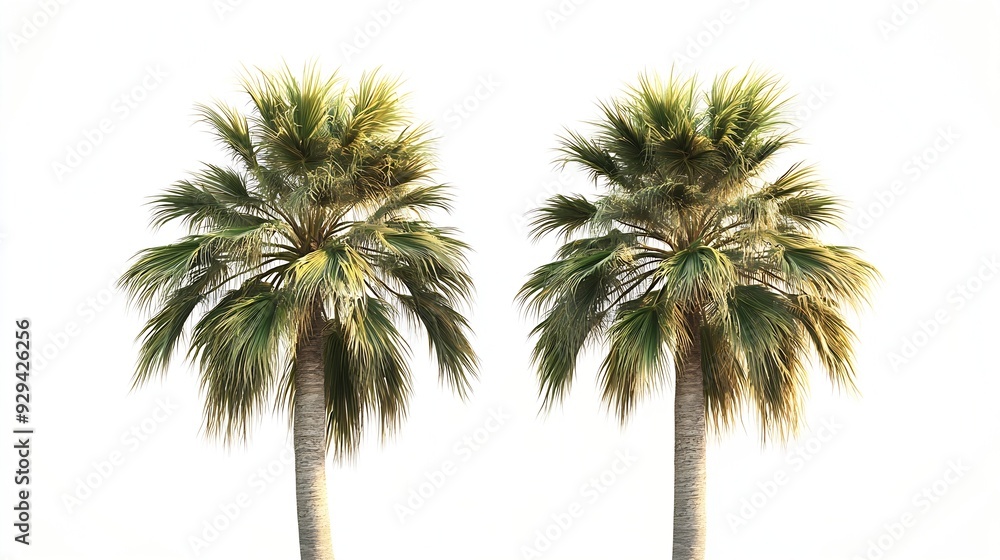 Poster Palm trees in summer on white background with clipping path and alpha channel : Generative AI