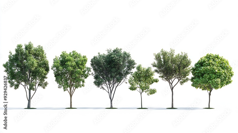 Poster Isolated trees on white background  The collection of trees : Generative AI