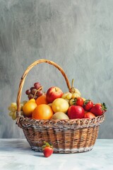 A colorful basket filled with various fruits for snacking, cooking or decoration