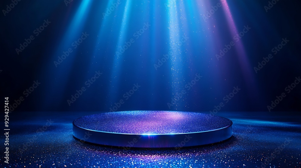 Leinwandbilder abstract minimal scene empty stage circle podium on dark blue background with rainbow crystal light 