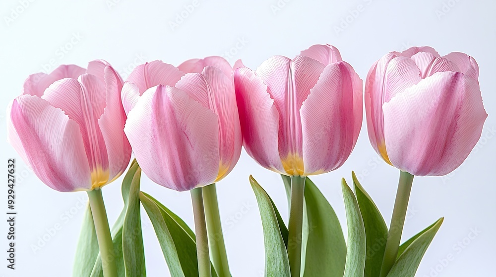 Poster pink tulips flowers on a white isolated background with clipping path flowers on a stem closeup natu
