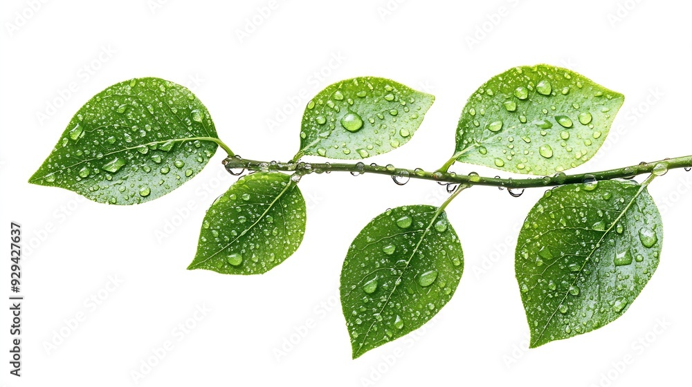 Aufkleber Green leaves branch with drop isolated on white background with clipping path : Generative AI