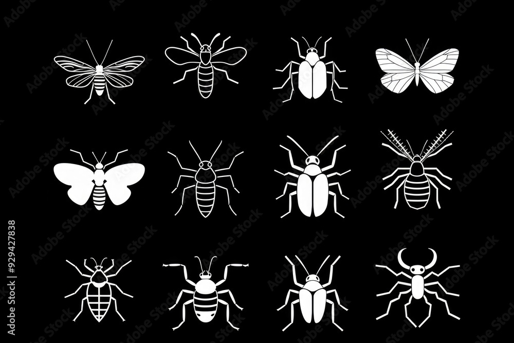 Poster macro photography of various insects on a dark background