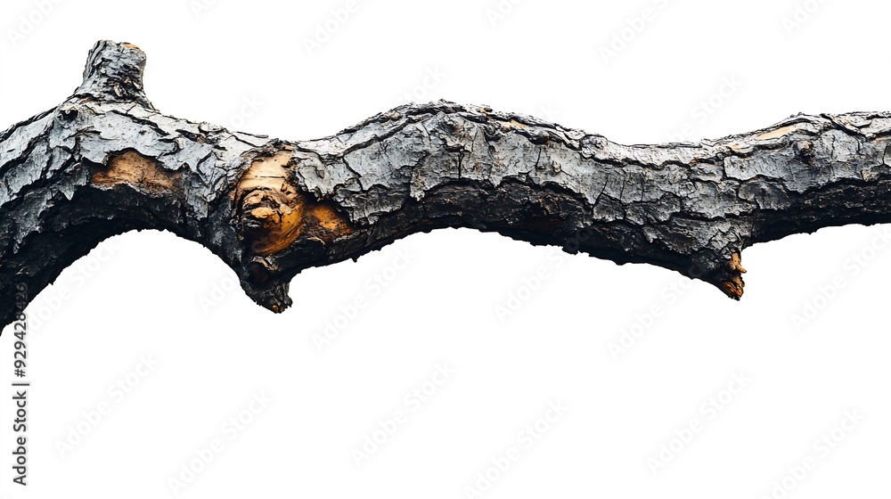 Aufkleber branch tree dry cracked dark bark isolated on white background clipping path : generative ai