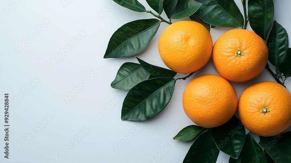 Poster fresh orange fruits with branch and leaves isolate on white background clipping path : generative ai