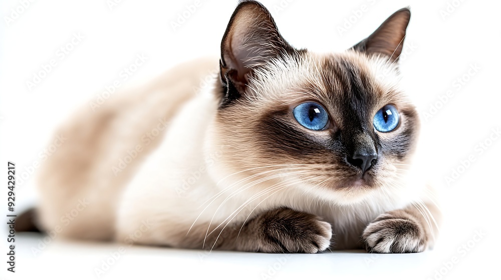 Poster beautiful siamese cat posing in studio on white background : generative ai