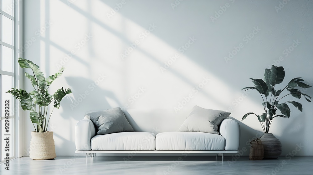 Poster mockup white wall in loft style house with sofa and accessories in the room3d rendering : generative