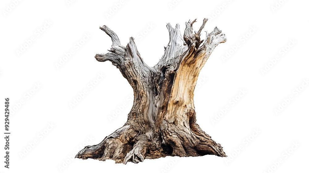 Poster ancient tree trunk dead tree isolated on white background barn tree isolated root : generative ai