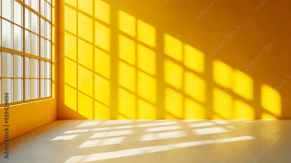 Poster empty yellow studio space with artistic windows shadow minimalistic space concept : generative ai