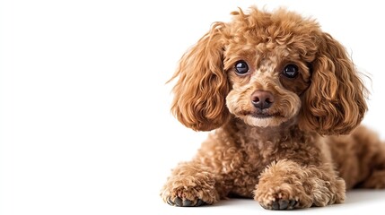 Sitting Poodle looking at the camera isolated on white : Generative AI