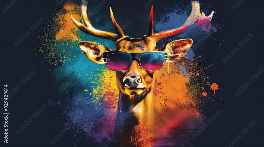 Wall mural deer with sunglasses. art on t-shirts. t-shirt design