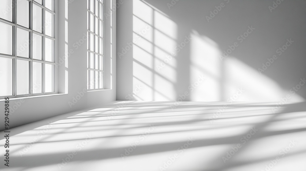 Poster abstract white studio background for product presentation empty gray room with shadows of window dis