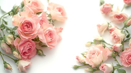 Pink rose and eustoma flowers in a corner floral arrangement isolated on white : Generative AI