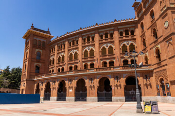 Las Ventas bullring, Madrid, Bull square. Plaza de toros. Events and traditions of Spain. Red sand...