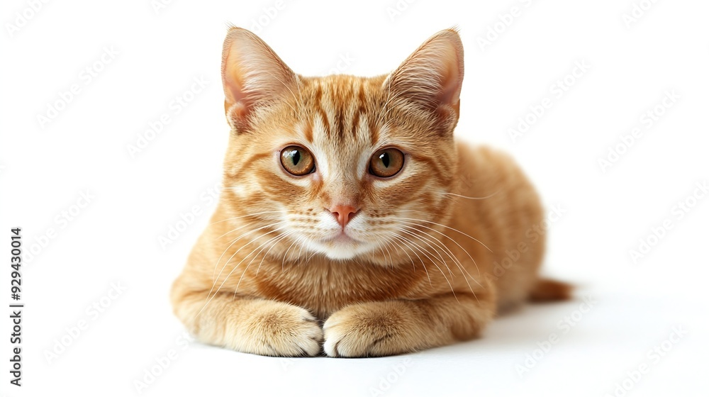 Poster ginger cat isolated on white background sitting and looking at camera pets at home : generative ai