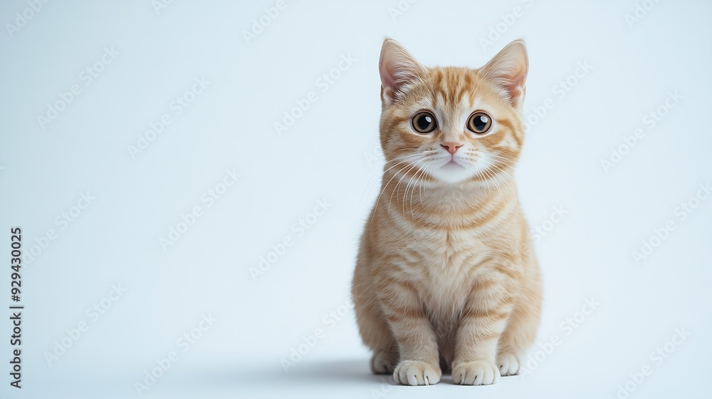 Poster A cat with a yellow face is sitting on a white background The cat has a very cute and friendly expression : Generative AI