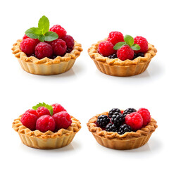 collage of berries in a basket isolated on white background