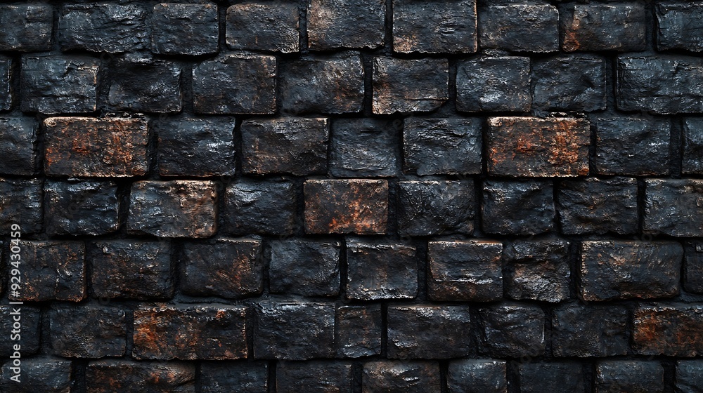 Poster dark brick wall pattern with chaotic masonry order background texture or resource for 3d texturing m