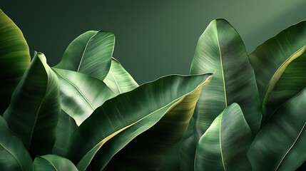 green ribbed plantain plant beautiful floral background 3d render : Generative AI