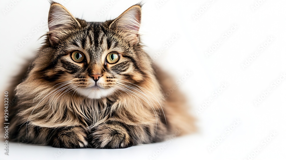 Poster sitting long haired cat looking aside full body portrait on transparent background : generative ai