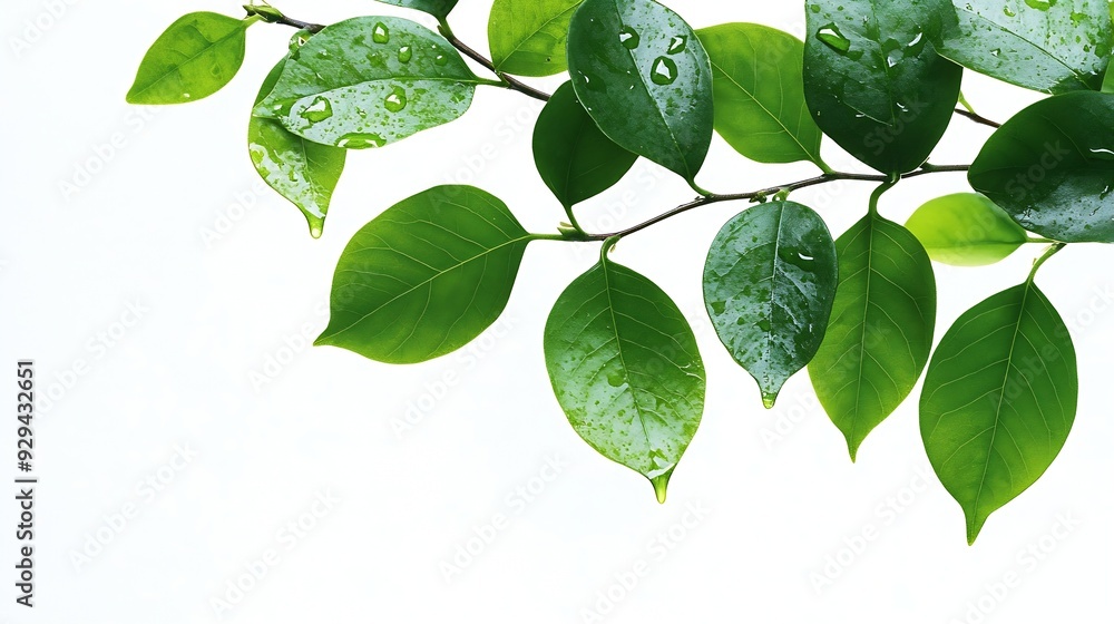 Aufkleber green leaves branch with drop isolated on white background with clipping path : generative ai