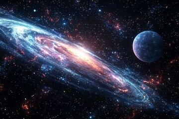 Obraz premium Space cosmic illustration with planets scene created with Generative AI