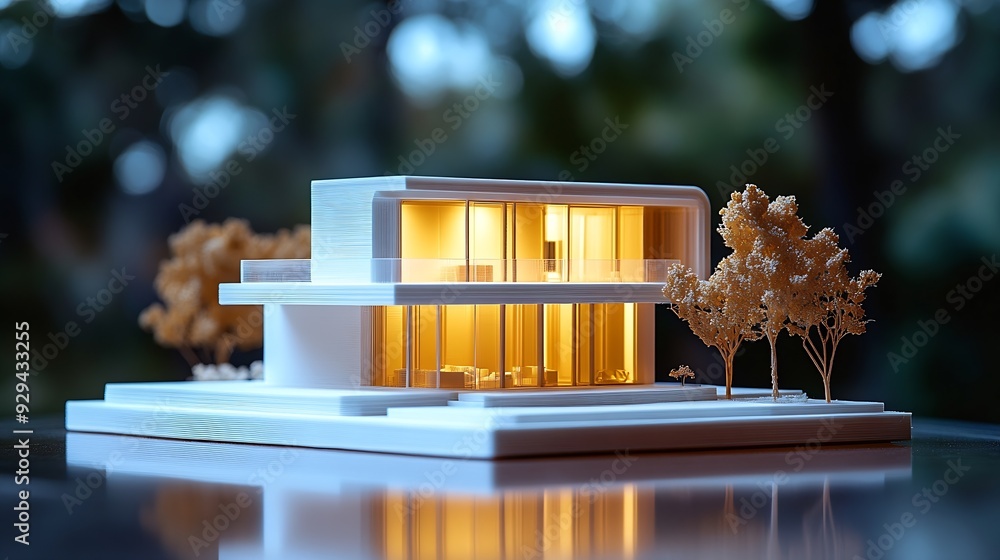 Poster Model of the house printed on a 3D printer with white filament by FDM technology for architectural use : Generative AI
