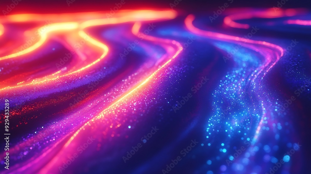 Poster 3d rendering glowing lines neon lights abstract psychedelic background ultraviolet vibrant colors High quality photo : Generative AI