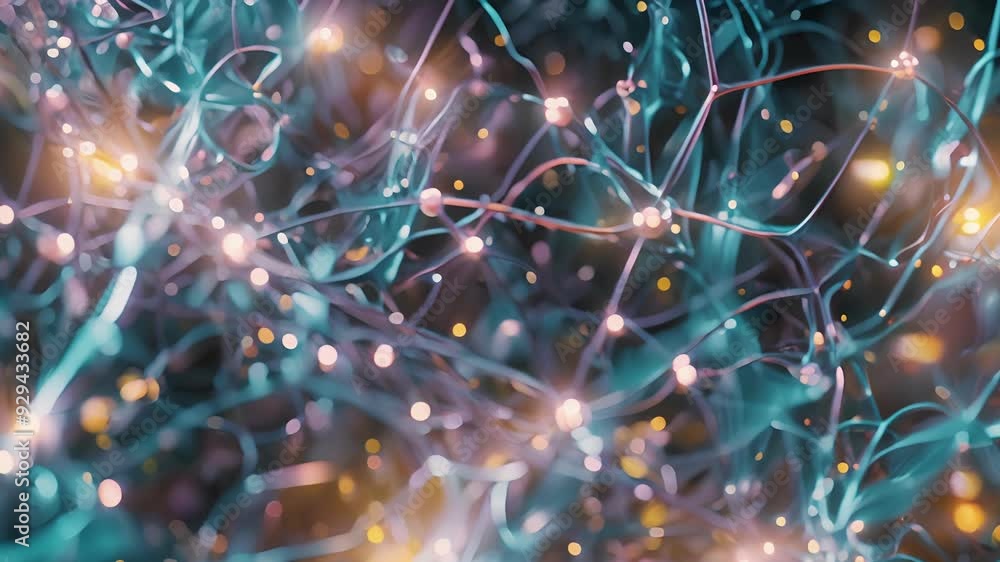 Poster fluorescently labeled proteins resembling a tangled web demonstrating the intricate connections with