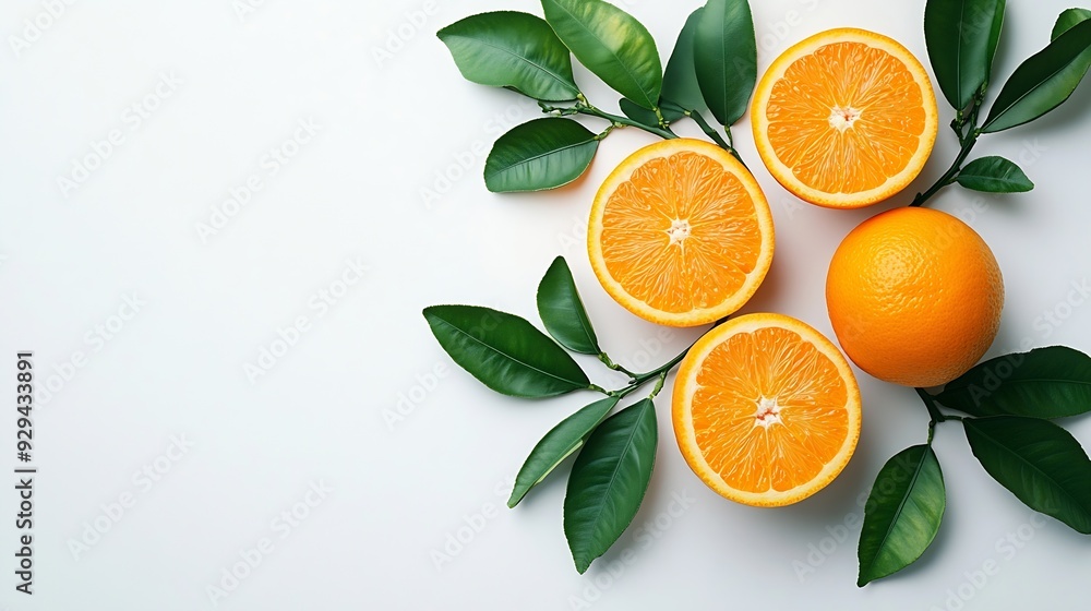 Poster fresh orange fruits with branch and leaves isolate on white background clipping path : generative ai
