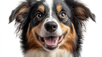 Australian Shepherd panting isolated on white : Generative AI