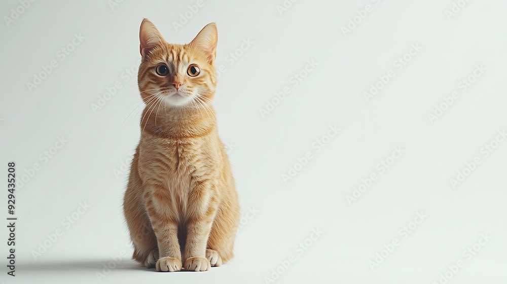 Poster ginger cat isolated on white background sitting and looking at camera pets at home : generative ai