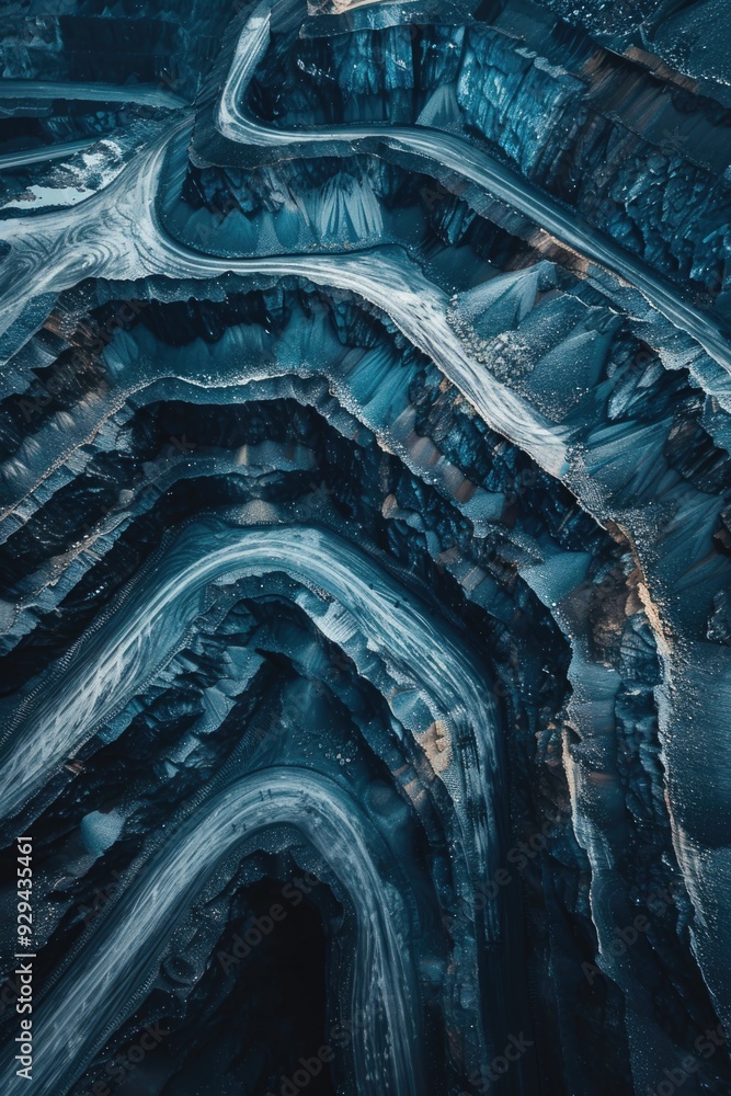 Poster Aerial view of a large open pit mine with surrounding terrain